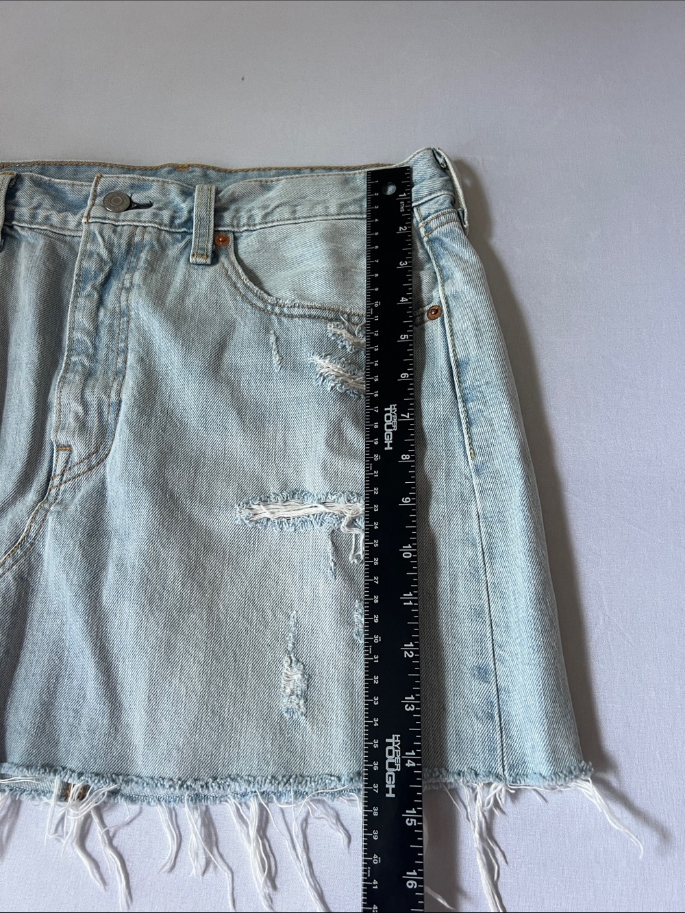 Levis Skirt Womens 31 Blue A Line Mini Light Wash Distressed Zip Fly Denim - Picture 11 of 11